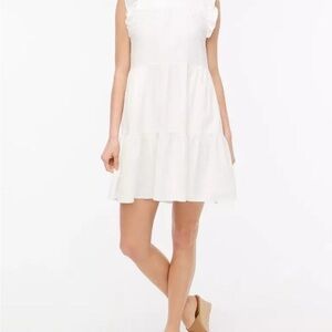 J. Crew White Ruffle Sleeve Tiered Mini Dress